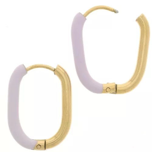 Pendientes de aro oval 21x15 mm con resina epoxi - Acero inoxidable 304L - Oro - Lila x2