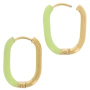 Pendientes de aro oval 21x15 mm con resina epoxi - Acero inoxidable 304L - Oro - Verde claro x2|raw }}