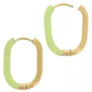 Dorado - Pendientes de aro oval 21x15 mm con resina epoxi - Acero inoxidable 304L - Oro - Verde claro x2 Pendientes de aro oval 21x15 mm con resina epoxi - Acero inoxidable 304L - Oro - Verde claro x2