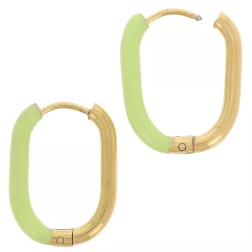 Pendientes de aro oval 21x15 mm con resina epoxi - Acero inoxidable 304L - Oro - Verde claro x2