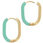 Pendientes de aro oval 21x15mm con resina epoxi - Acero inoxidable 304L - Oro Turquesa Verde x2