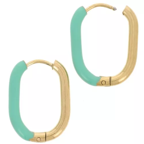 Pendientes de aro oval 21x15mm con resina epoxi - Acero inoxidable 304L - Oro Turquesa Verde x2