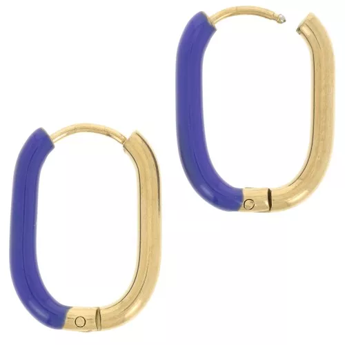 Pendientes de aro oval 21x15 mm con resina epoxi - Acero inoxidable 304L - Oro - Azul oscuro x2
