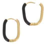 Pendientes de aro oval 21x15 mm con resina epoxi - Acero inoxidable 304L - Oro - Negro x2