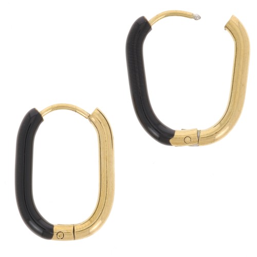 Pendientes de aro oval 21x15 mm con resina epoxi - Acero inoxidable 304L - Oro - Negro x2