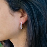 Pendientes de aro oval 21x15 mm con resina epoxi - Acero inoxidable 304L - Oro - Negro x2