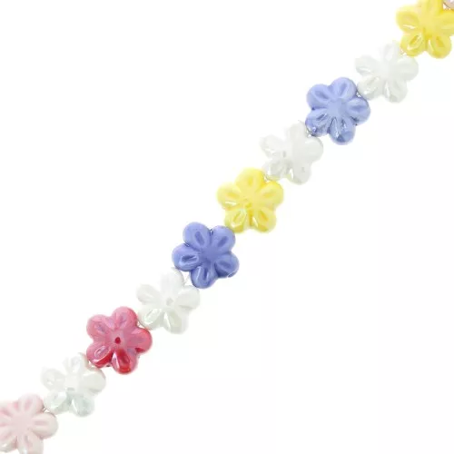 Cuentas de cerámica en forma de flor 17 mm - Multicolor x29cm