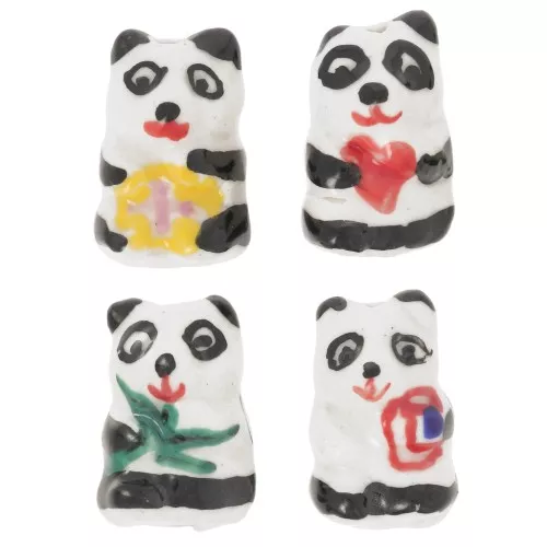 Cuentas de cerámica Panda 19x13 mm - Blanco - Negro x4