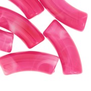 Cuentas acrílicas transparentes 35x11 mm tubo curvado - Fucsia jaspeado x6