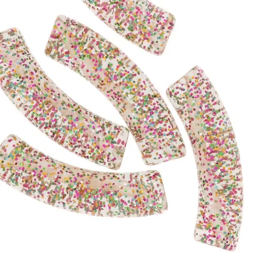 Cuentas acrílicas transparentes 32x8mm tubo curvado - Multicolor Glitter Gris x6