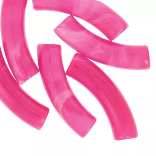 Perlas de tubo curvado 32x8 mm en acrílico translúcido - Fucsia jaspeado x6