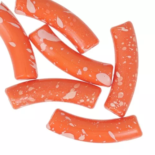 Perlas de tubo curvado 32x8 mm en acrílico opaco - Naranja Moteado Blanco x6