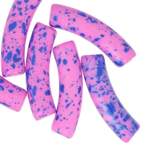 Cuentas de tubo curvado 32x8 mm en acrílico opaco - Fucsia Moteado Azul x6