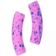 Cuentas de tubo curvadas de acrílico opaco 32x8 mm - Fucsia Moteado Azul x6
