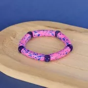 Cuentas de tubo curvadas de acrílico opaco 32x8 mm - Fucsia Moteado Azul x6