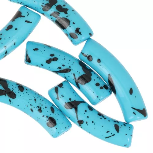 Cuentas de tubo curvado 32x8 mm en acrílico opaco - Turquesa Moteado Negro x6