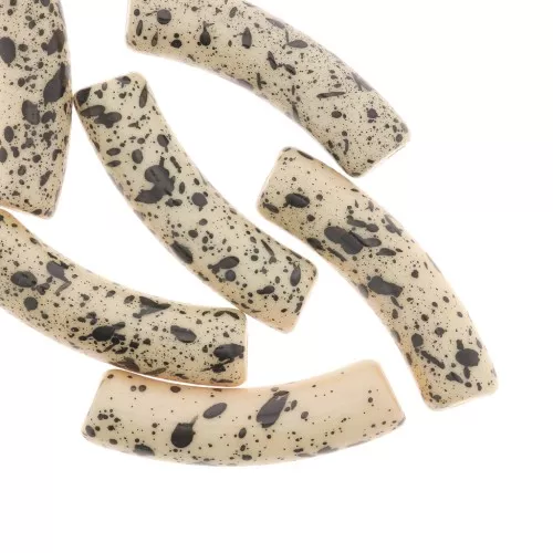 Perlas de tubo curvado 32x8 mm en acrílico opaco - Beige Moteado Negro x6