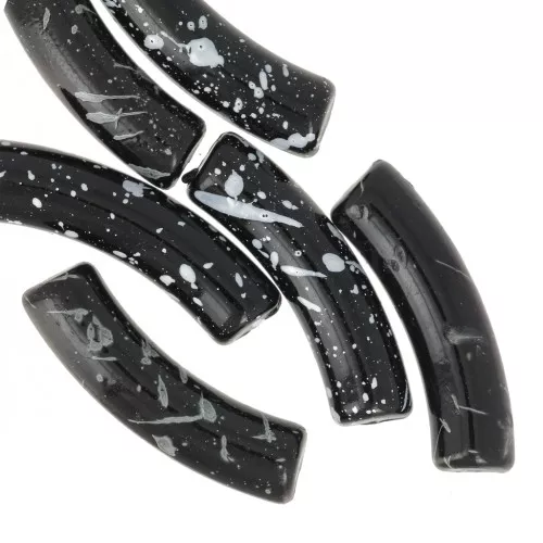 Perlas de tubo curvado 32x8 mm en acrílico opaco - Negro Moteado Blanco x6