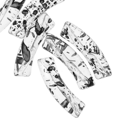 Perlas acrílicas transparentes 32x8 mm tubo curvo - Negro Moteado x6