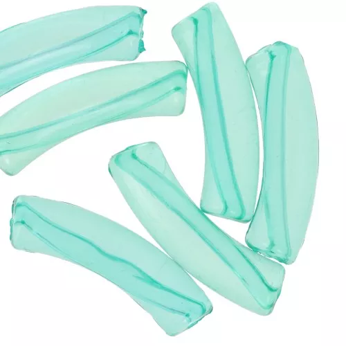 Cuentas acrílicas transparentes 32x8 mm tubo curvo - Verde turquesa x6