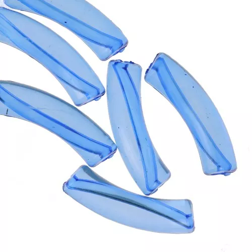 Cuentas acrílicas transparentes 32x8 mm tubo curvo - Azul Real x6
