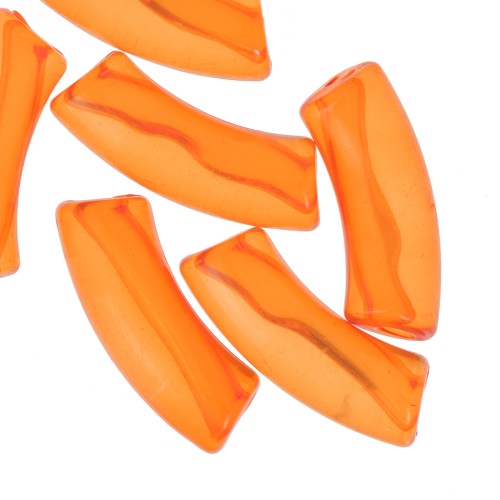 Cuentas acrílicas transparentes 35x11 mm tubo curvo - Naranja x6