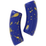 Cuentas de tubo curvado 35x11mm en acrílico opaco - Azul Real - Oro Moteado x6
