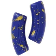 Cuentas de tubo curvado 35x11mm en acrílico opaco - Azul Real - Oro Moteado x6
