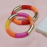 Cuentas de tubo curvado en acrílico opaco 35x11mm Azul Real Moteado Dorado x6