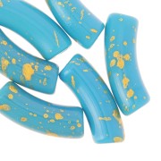 Cuentas tubo curvadas 35x11mm en acrílico opaco - Turquesa - Oro moteado x6