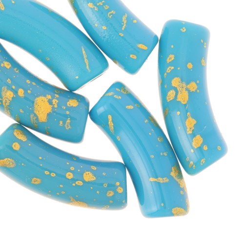 Cuentas tubo curvadas 35x11mm en acrílico opaco - Turquesa - Oro moteado x6
