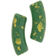 Cuentas de tubo curvadas de acrílico opaco 35x11mm Verde abeto moteado Dorado x6