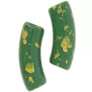 Cuentas de tubo curvadas de acrílico opaco 35x11mm Verde abeto moteado Dorado x6