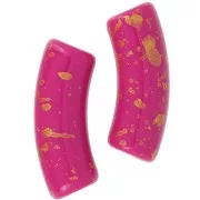 Cuentas de tubo curvado en acrílico opaco 35x11mm Fucsia Moteado Dorado x6