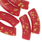 Cuentas tubo curvadas 35x11mm en acrílico opaco - Rojo - Oro moteado x6