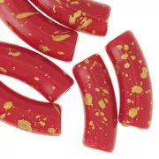 Cuentas tubo curvadas 35x11mm en acrílico opaco - Rojo - Oro moteado x6