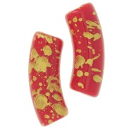 Cuentas tubo curvadas 35x11mm en acrílico opaco - Rojo - Oro moteado x6