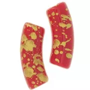 Cuentas tubo curvadas 35x11mm en acrílico opaco - Rojo - Oro moteado x6