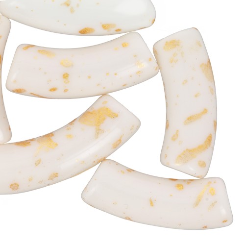 Cuentas tubo curvadas 35x11mm en acrílico opaco - Blanco - Oro moteado x6