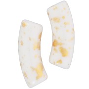 Cuentas tubo curvadas 35x11mm en acrílico opaco - Blanco - Oro moteado x6