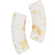 Cuentas tubo curvadas 35x11mm en acrílico opaco - Blanco - Oro moteado x6