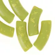 Cuentas de tubo curvado 35x11mm en acrílico opaco - Verde anís - Oro moteado x6