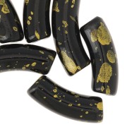 Perlas de tubo curvado 35x11mm en acrílico opaco - Negro - Oro moteado x6