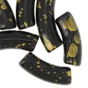 Perlas de tubo curvado 35x11mm en acrílico opaco - Negro - Oro moteado x6