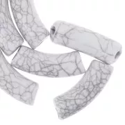 Perlas tubo curvadas 35x11mm efecto craquelado en acrílico opaco - Blanco x6