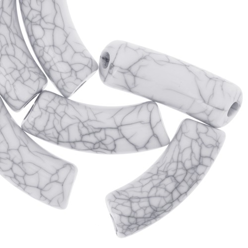 Perlas tubo curvadas 35x11mm efecto craquelado en acrílico opaco - Blanco x6
