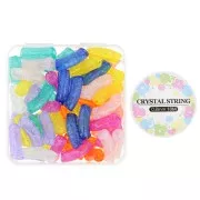 Juego de 60 cuentas acrílicas transparentes en forma de tubo curvado 35x11mm con efecto craquelado