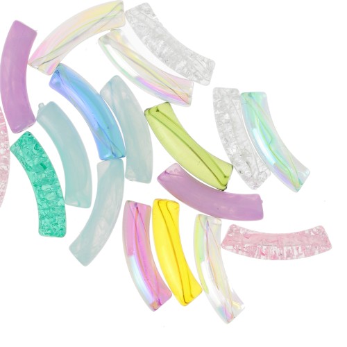 Surtido de 160 cuentas tubulares curvadas 32x8mm acrílico - Varios efectos/Multicolor