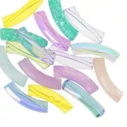 Surtido de 160 cuentas tubulares curvadas 32x8mm acrílico - Varios efectos/Multicolor