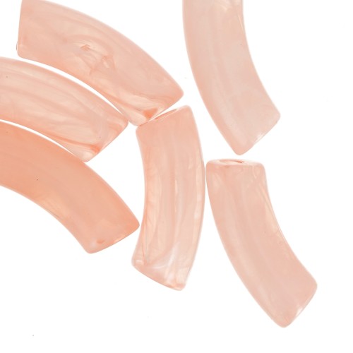 Cuentas acrílicas transparentes 35x11mm tubo curvo - Salmon Marble x6